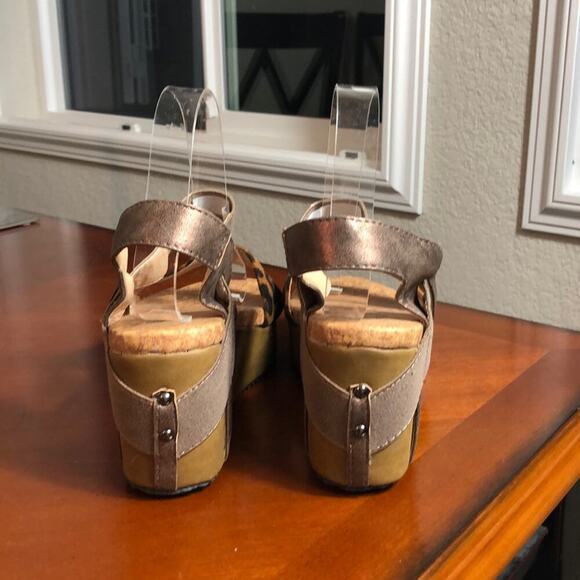 Non brand wedge platform sandal leopard print metallic sheen straps sz 9 summer - Picture 7 of 9